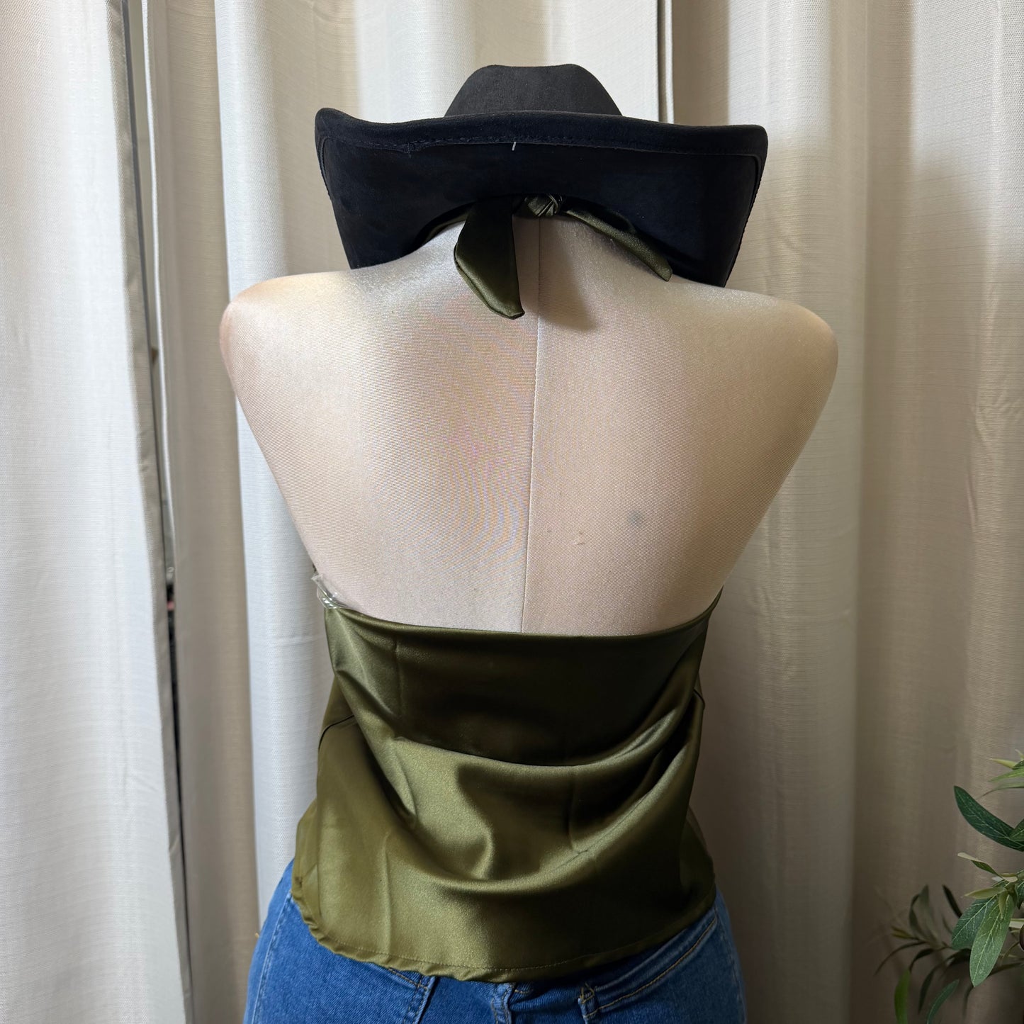 Satin Halter Top-Olive Green