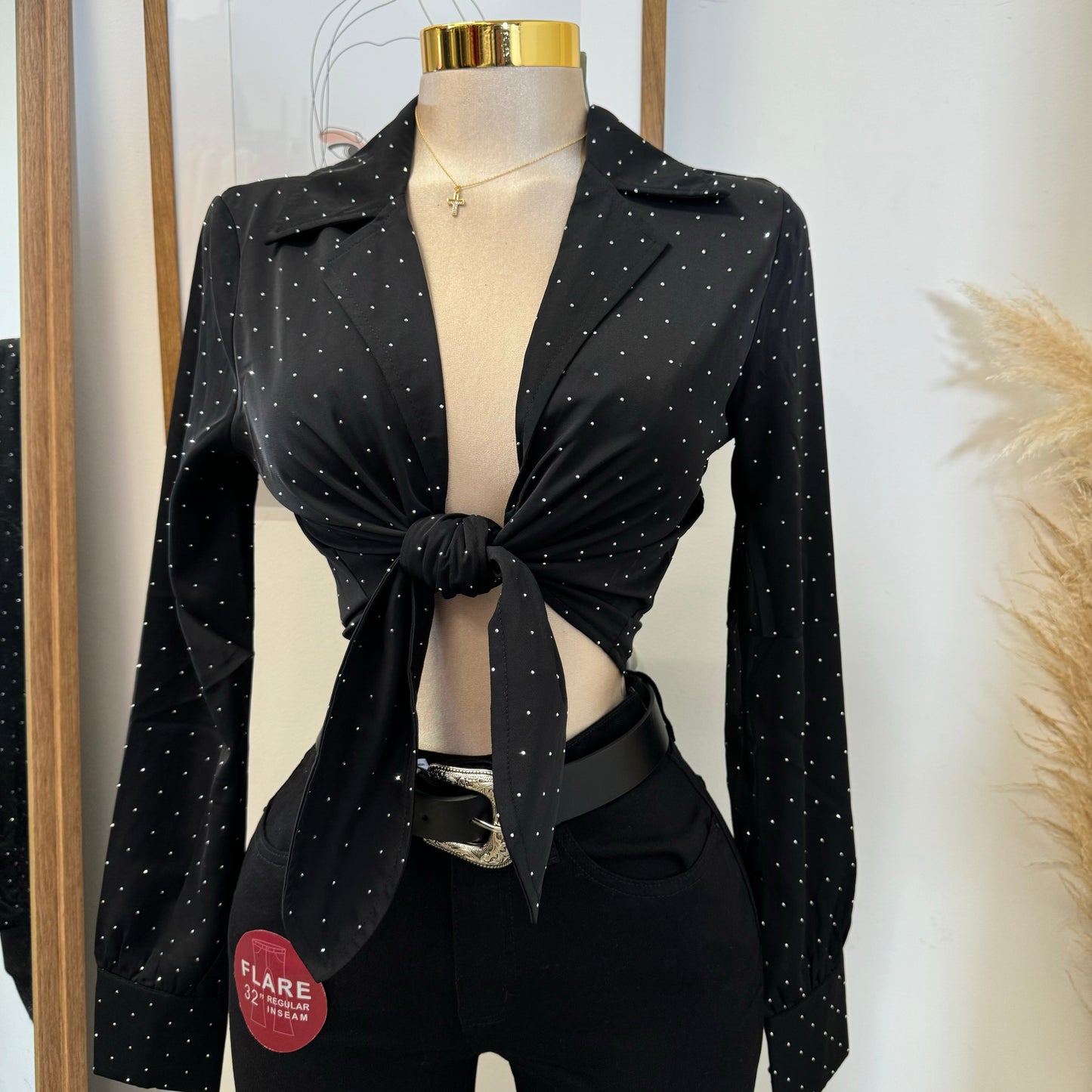 Toreada Rhinestone Top-Black