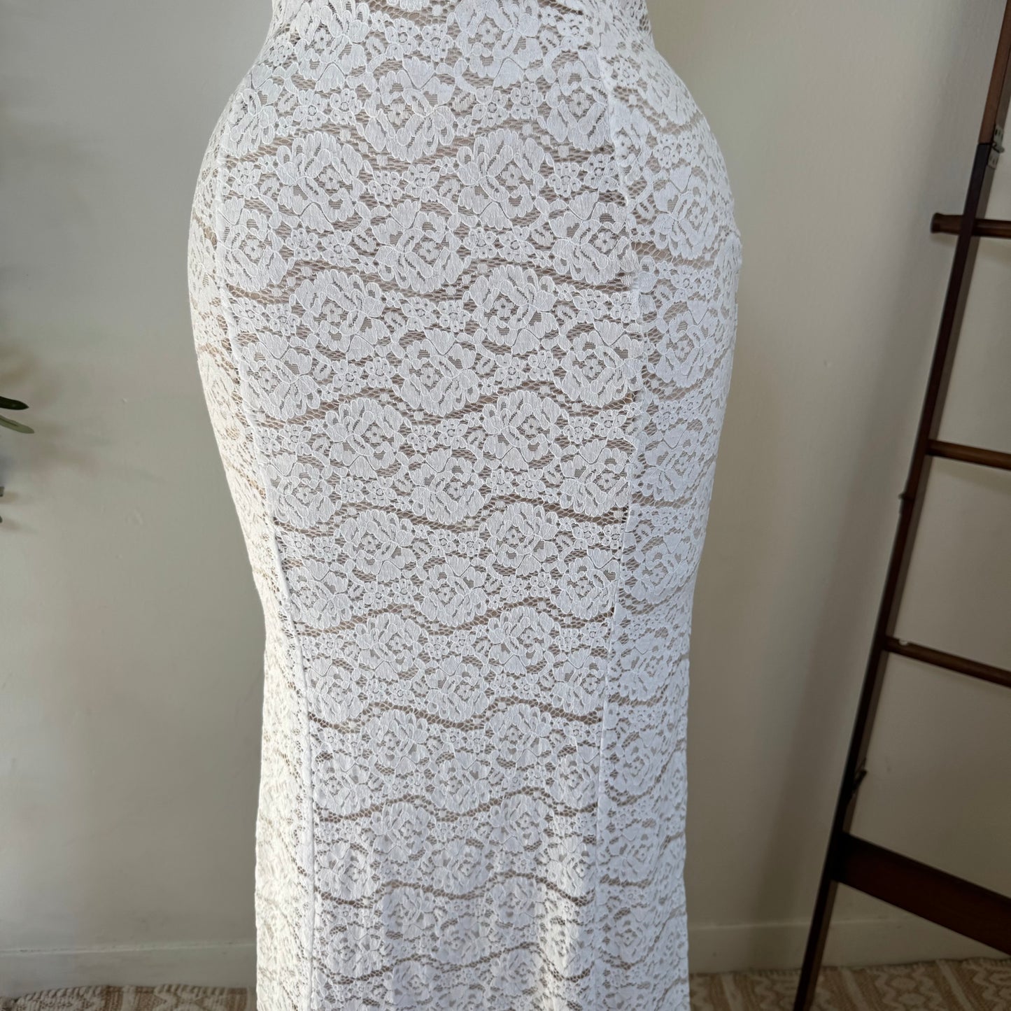 Lace Strapless Maxi Dress-White