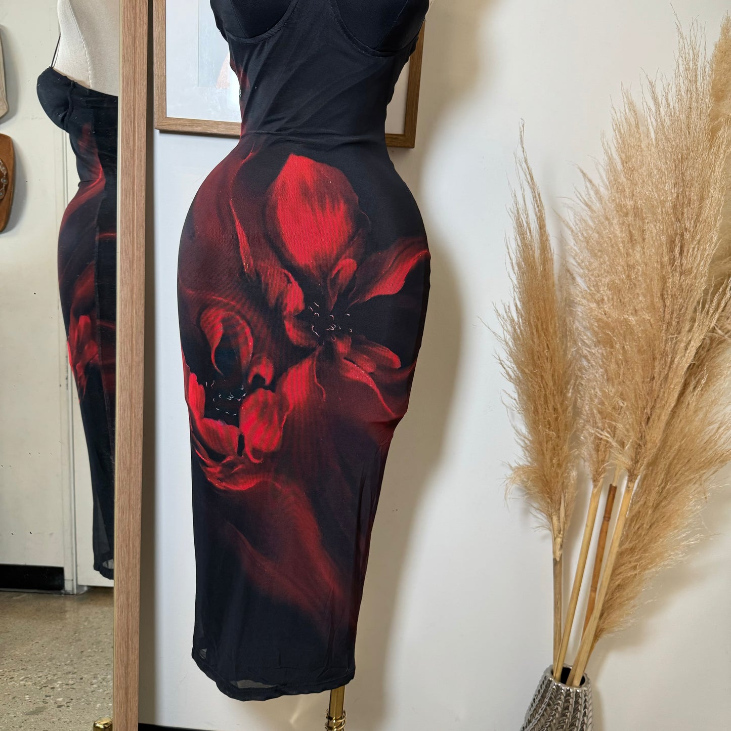 Alivis Mesh Spaghetti Dress-Black