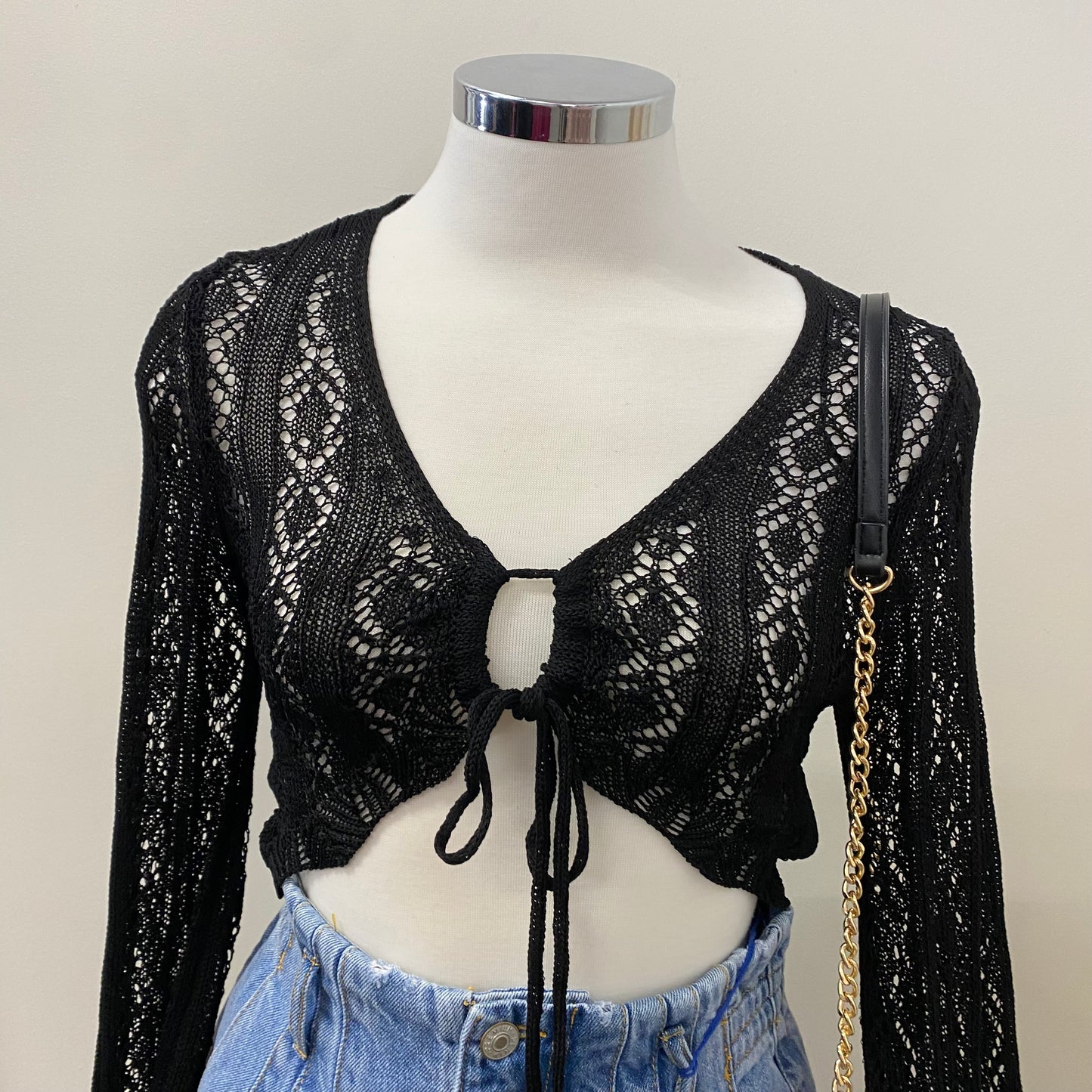 Siene Lace Crop Top-Black