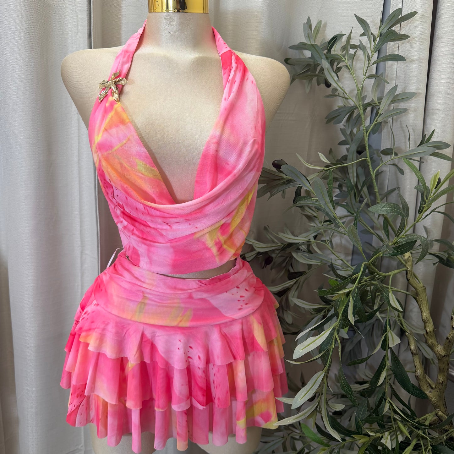 Halter Skirt Set-Pink