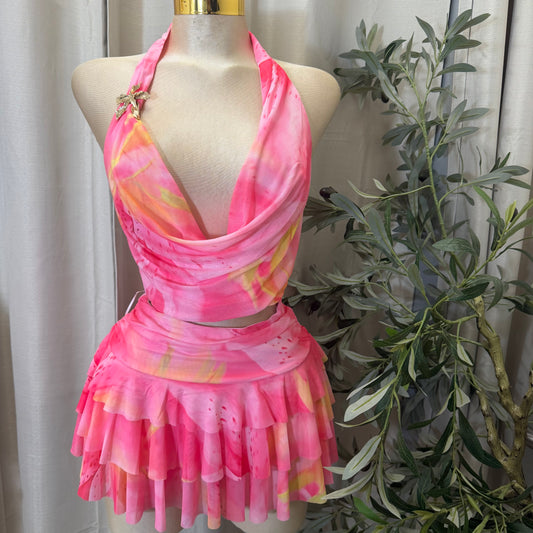 Halter Skirt Set-Pink
