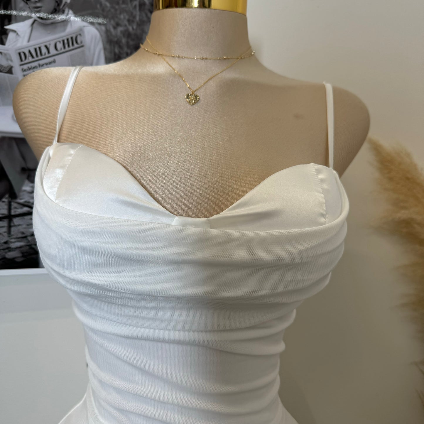 Mesh Mini Dress-White