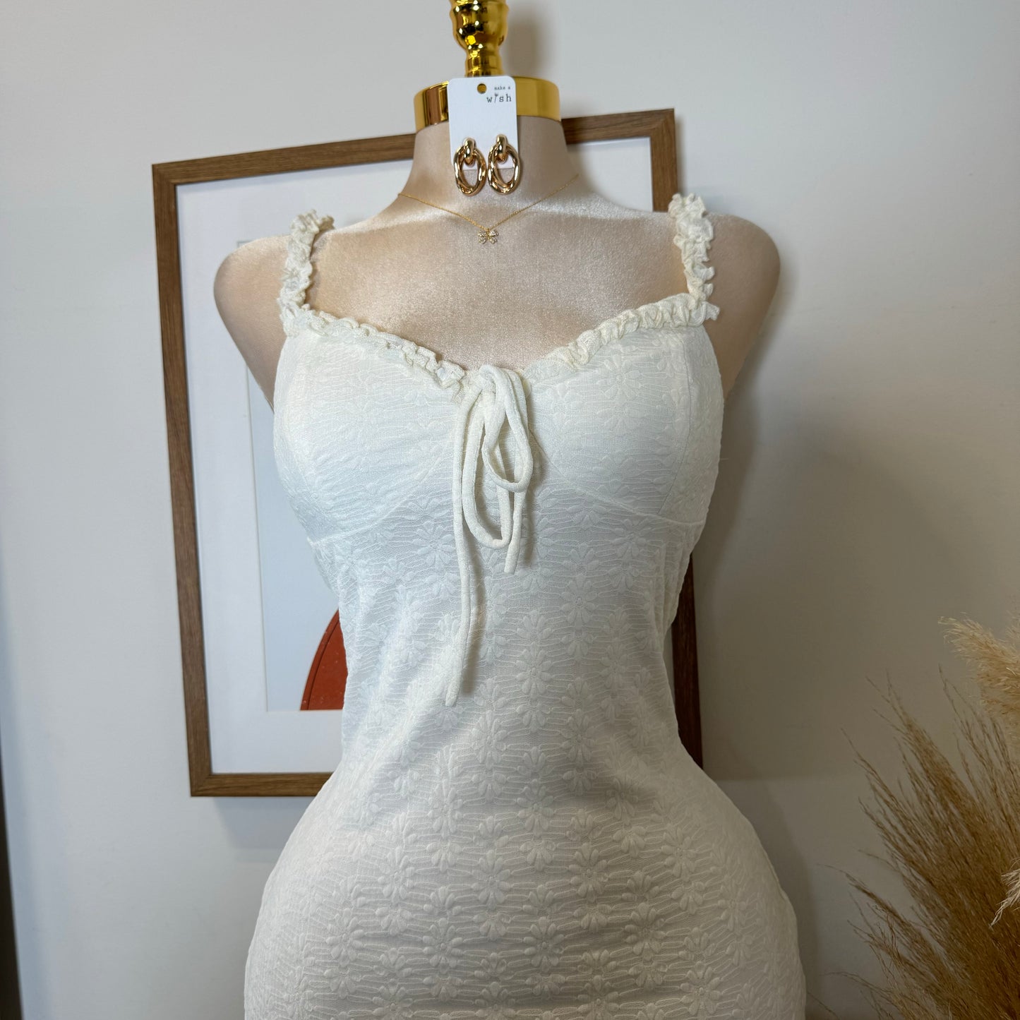 Daisy Asymmetric Skirt Midi Dress-White