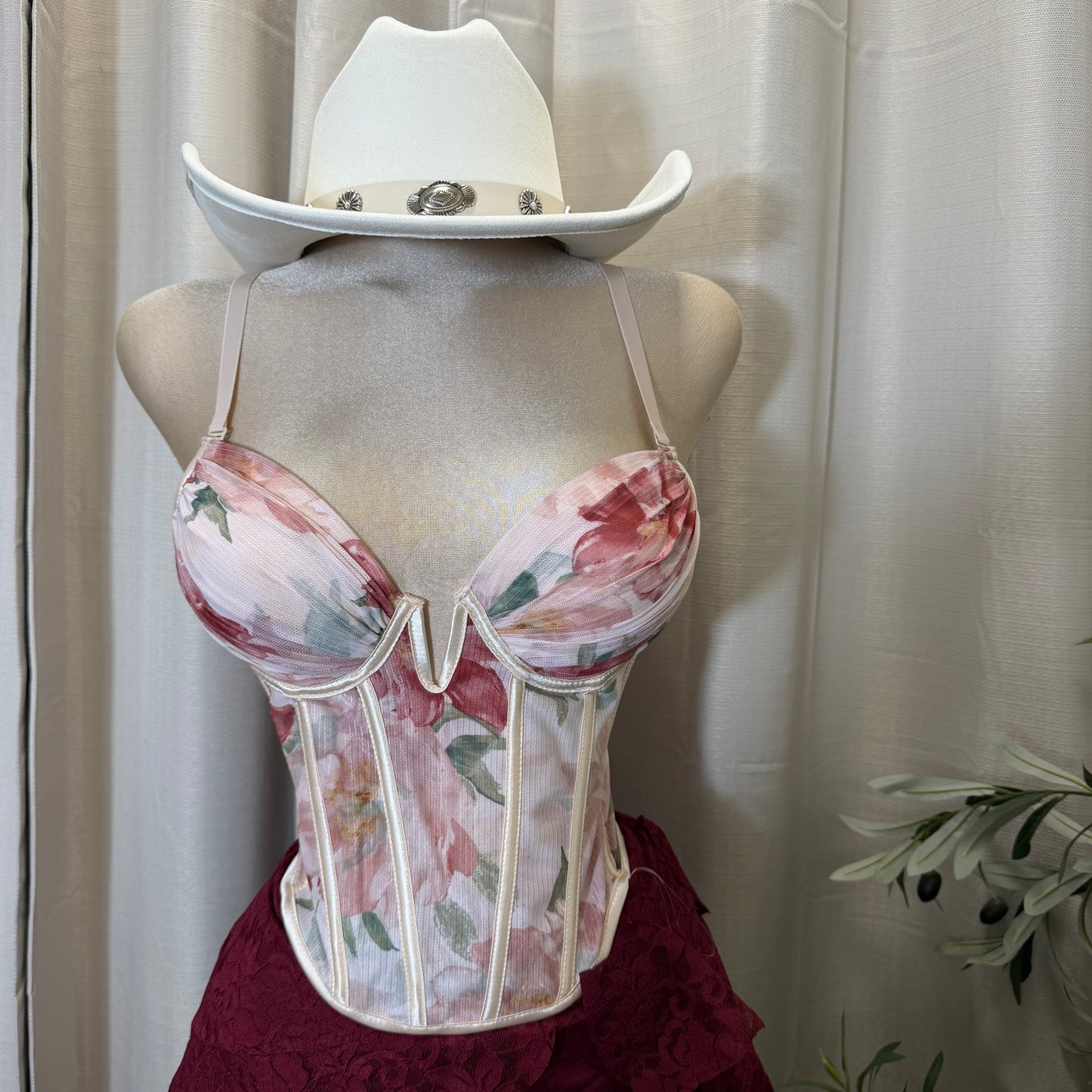 Floral V-Neck Corset -Red