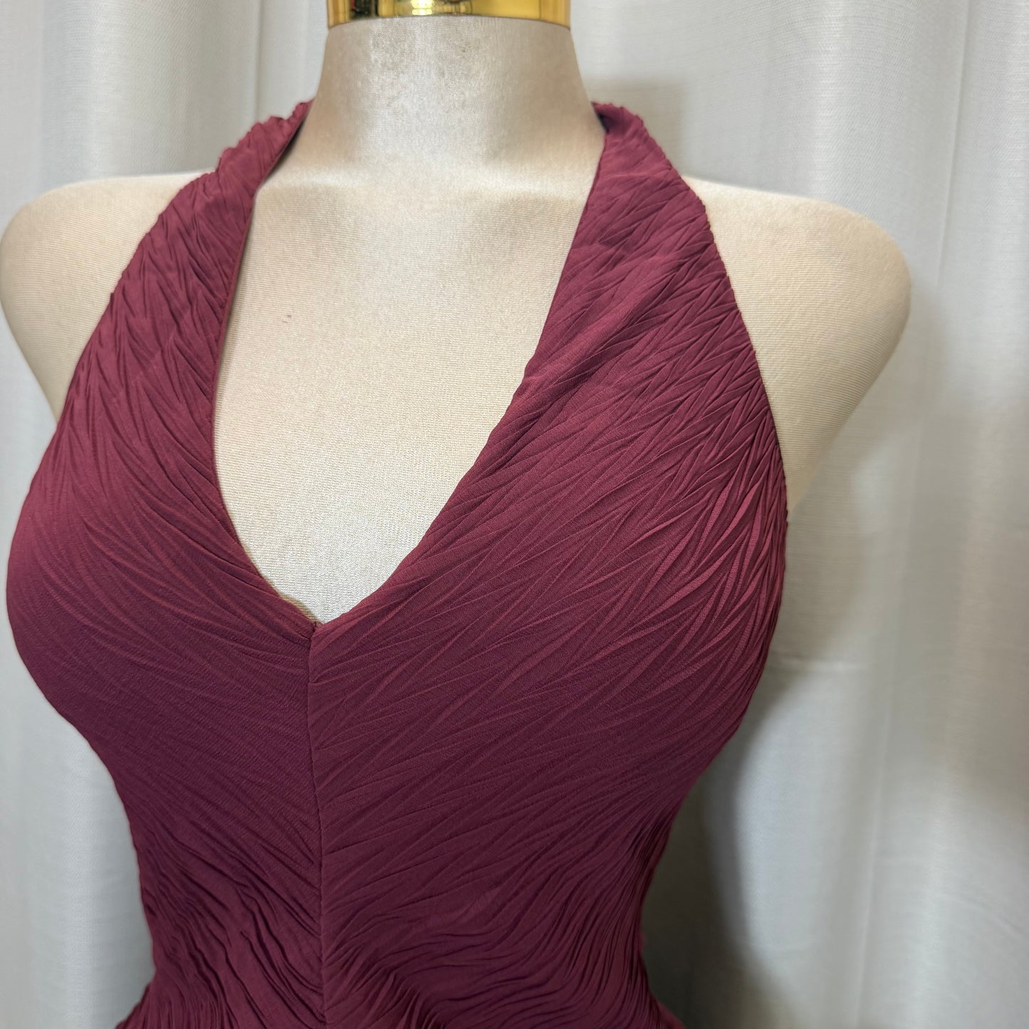 Halter Flare Dress-Burgundy