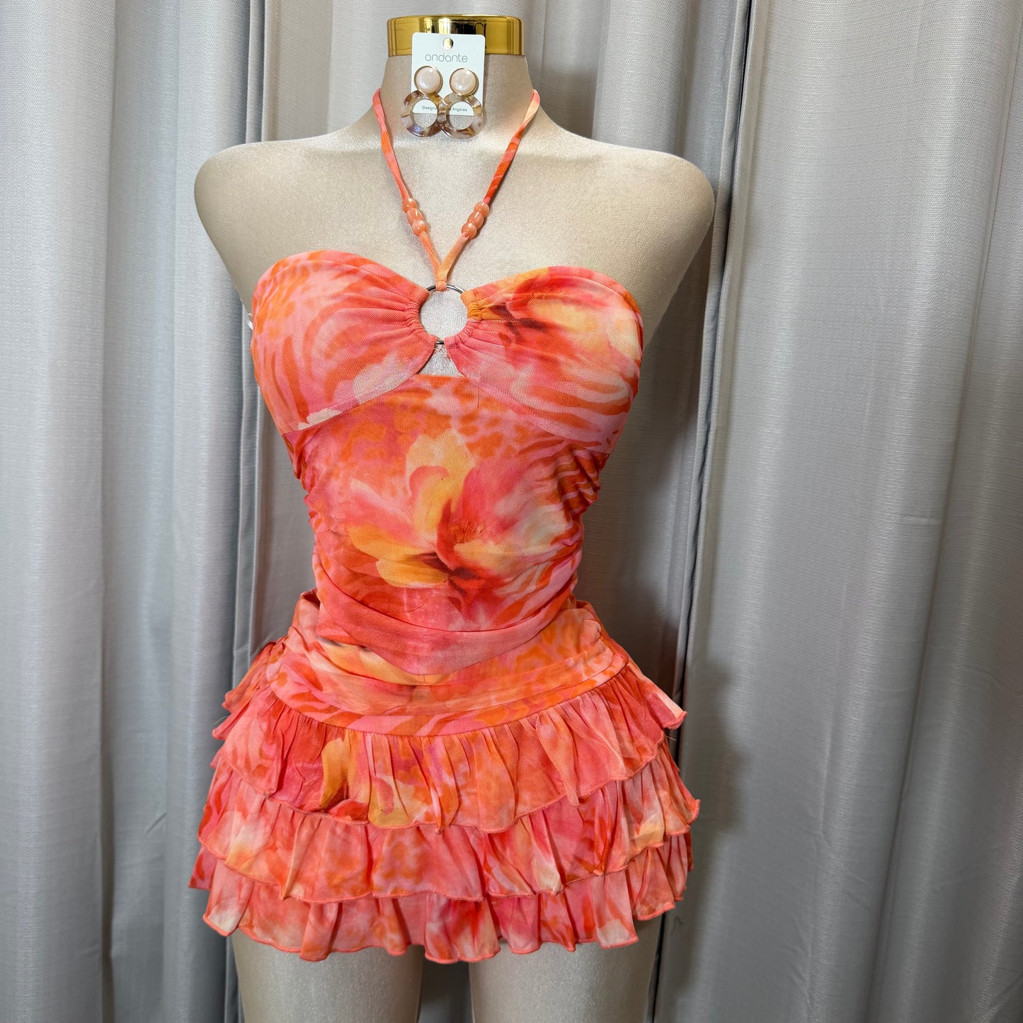 Halter Orange Skirt Set-Orange