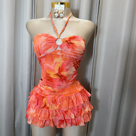 Halter Orange Skirt Set-Orange
