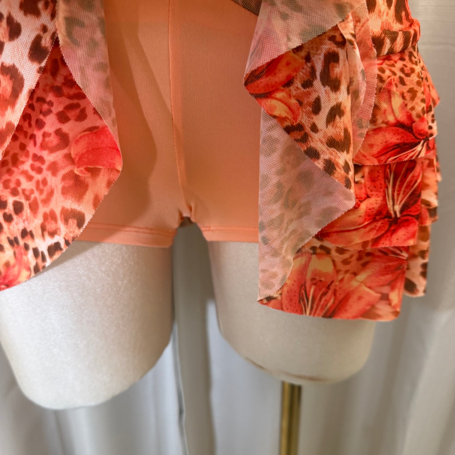 Floral halter open-Back Shirt set-Orange