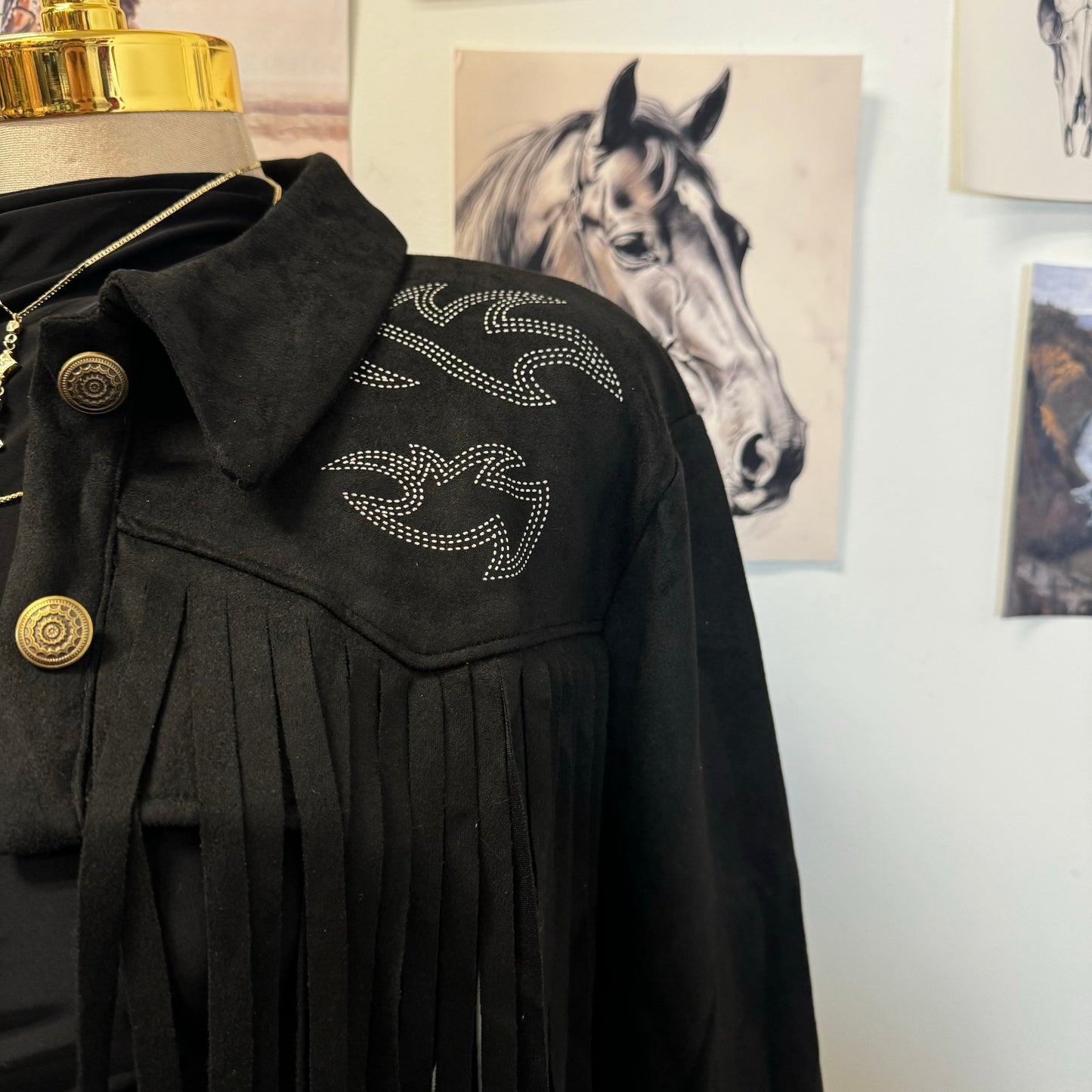 Fringe Suede Western Jacket -Black