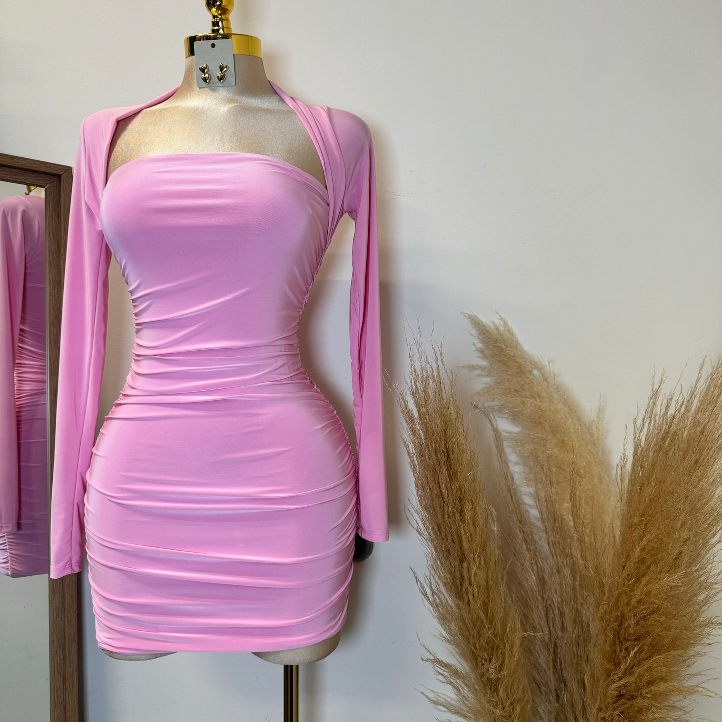 Barbie Long Sleeve Squareneck Dress-Baby Pink