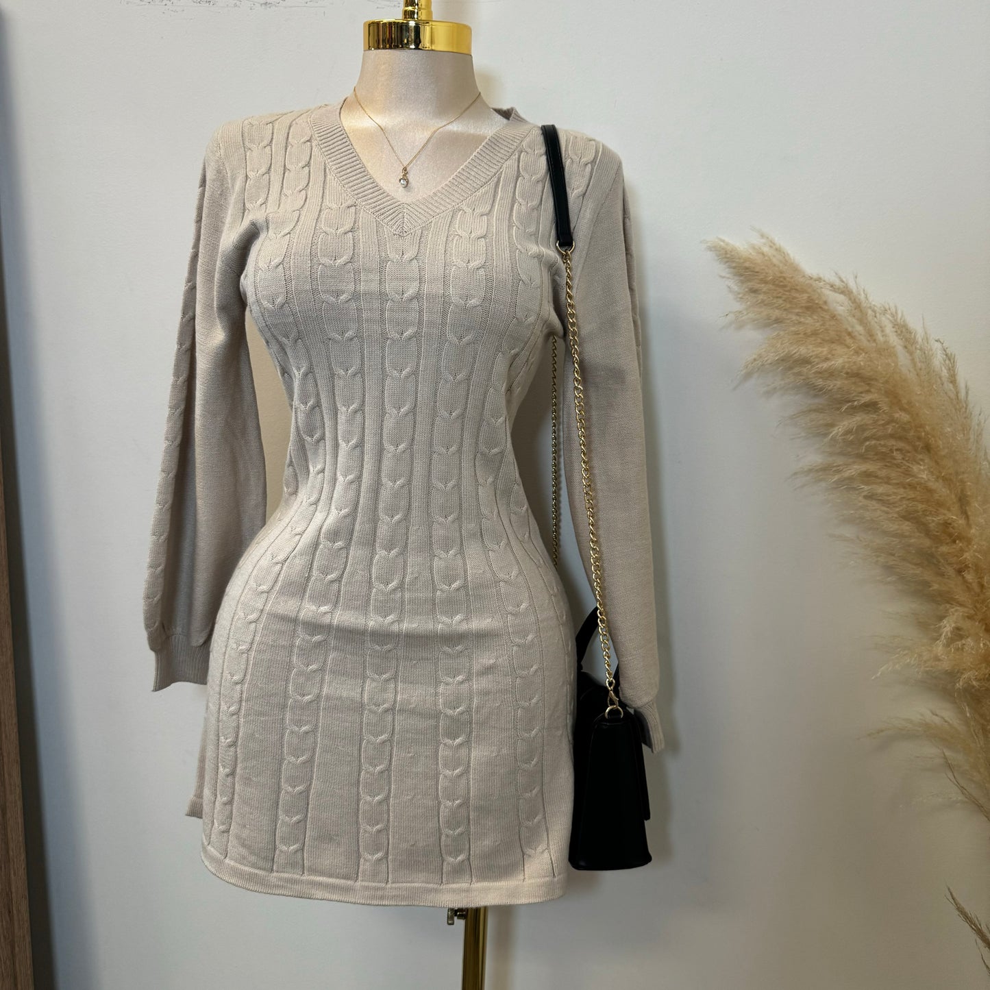 Rylee V Neck Sweater Dress-Ivory