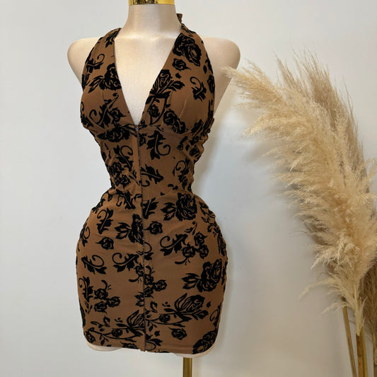 Maxila Halter Dress-Brown/Black