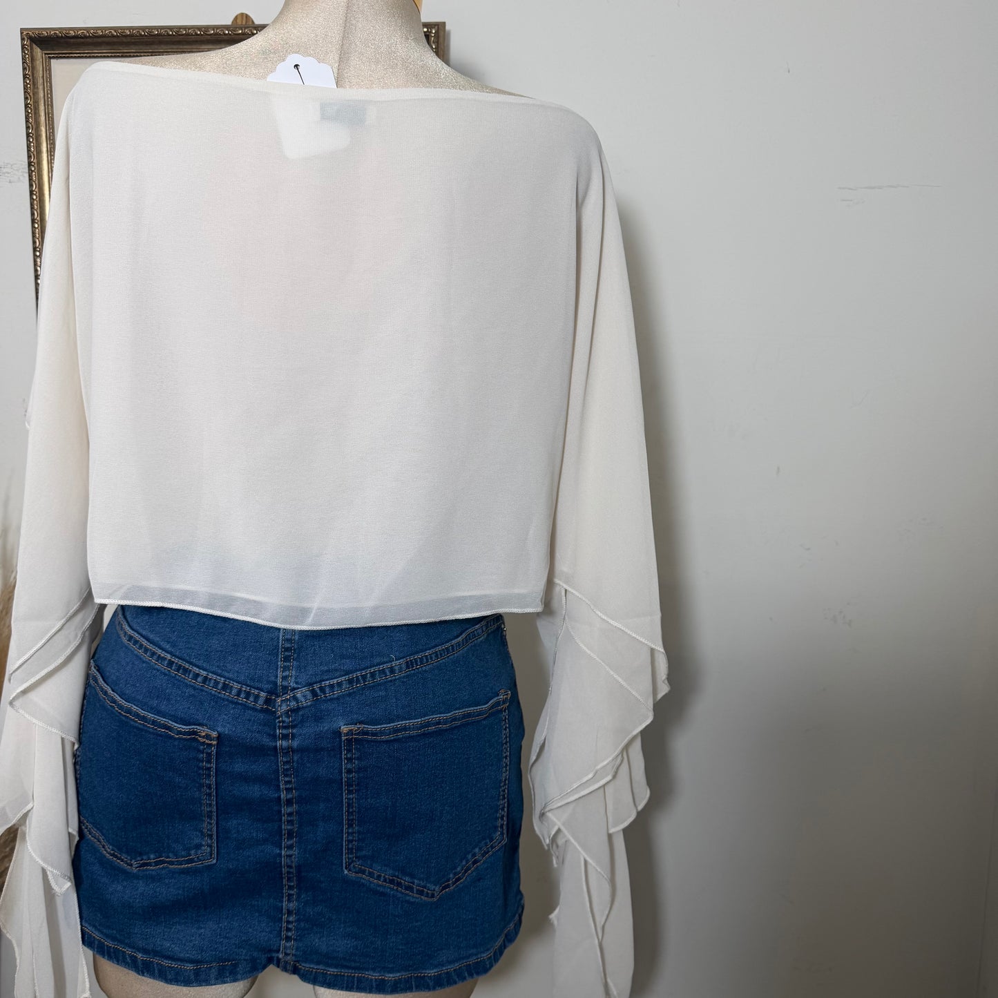 Sheer One-Shoulder Drape Crop Top-Cream