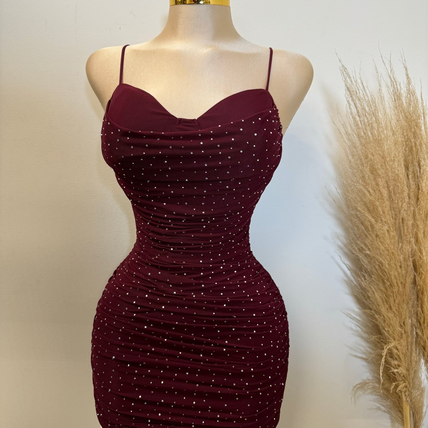 Ruby Rhinestone Dress-Burgundy