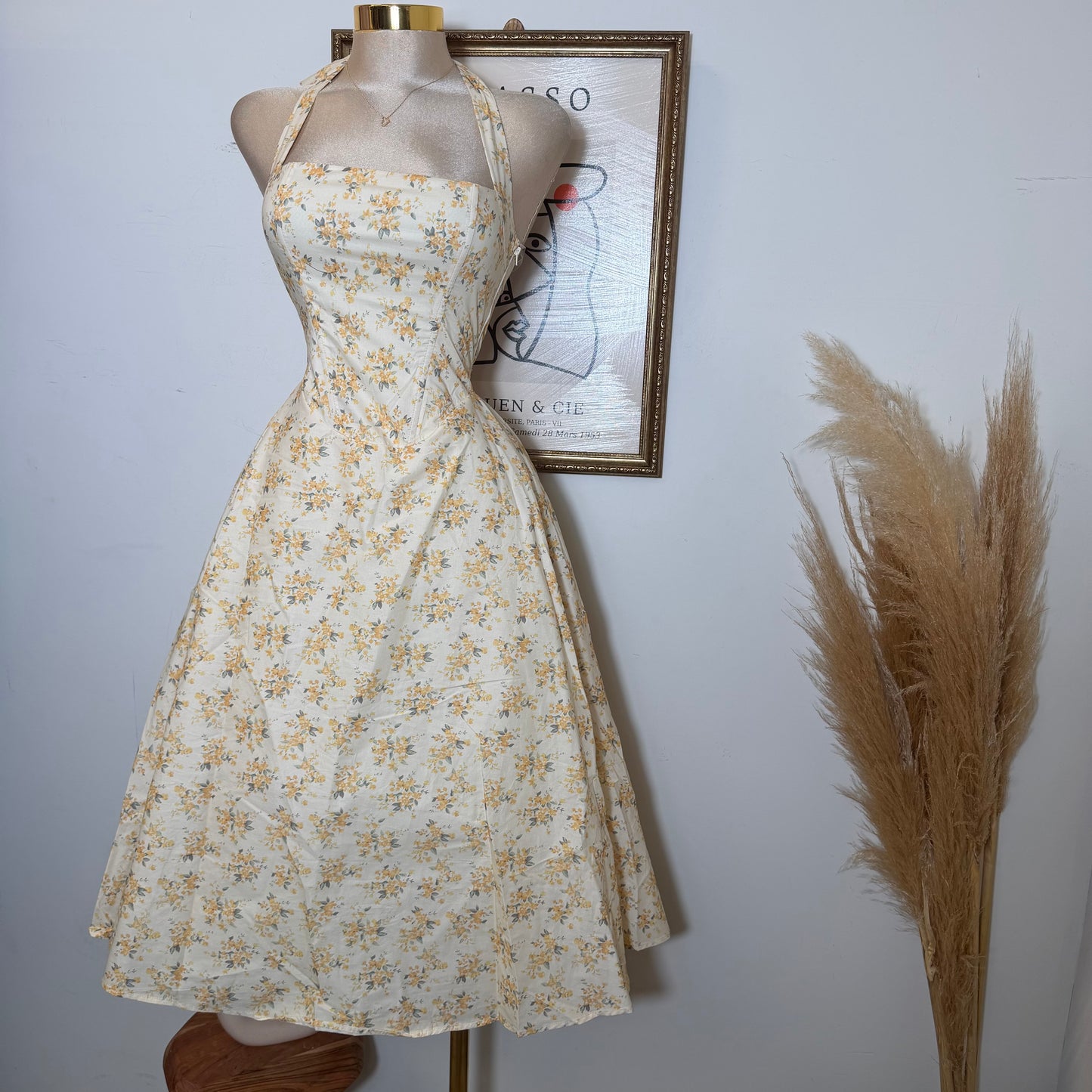 Halter corset Midi Dress-Yellow