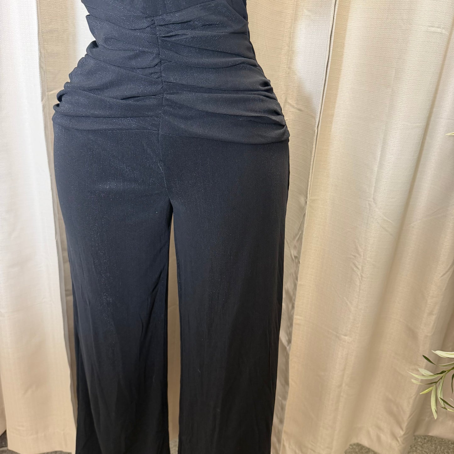 HALTER NECK WIRE WITH SASH JUMPSUIT-Black
