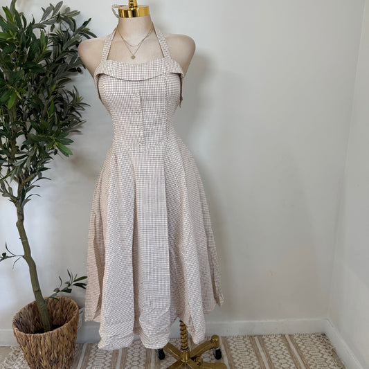 Picnic Halter Midi Dress-Brown