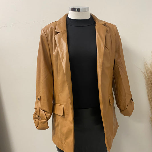 Leather blazer -Camel