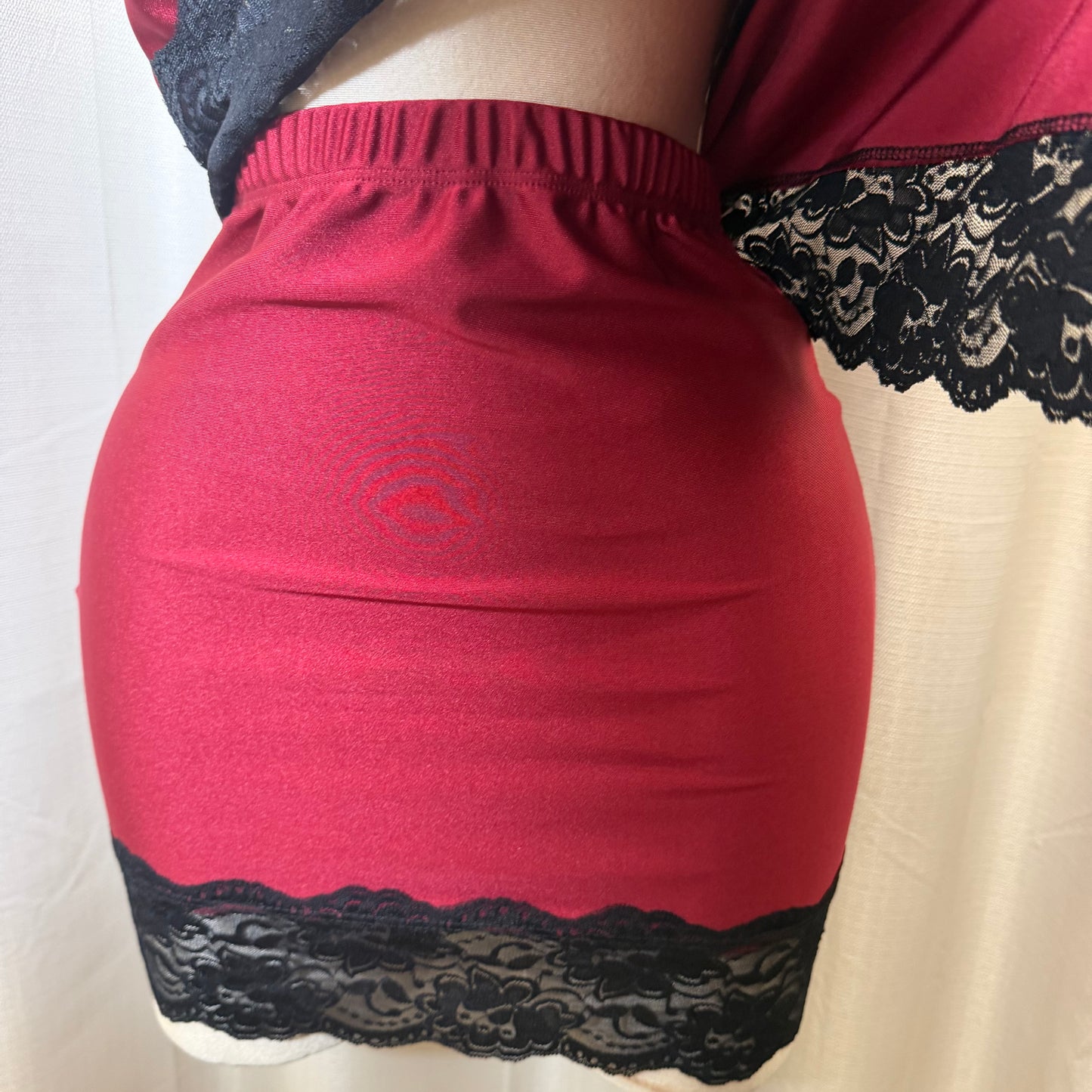 Asymmetrical Lace Skirt Set-Burgundy and Black