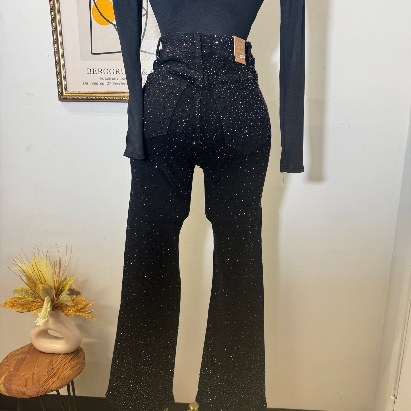 Nye Rhinestone Flare Pants-Black