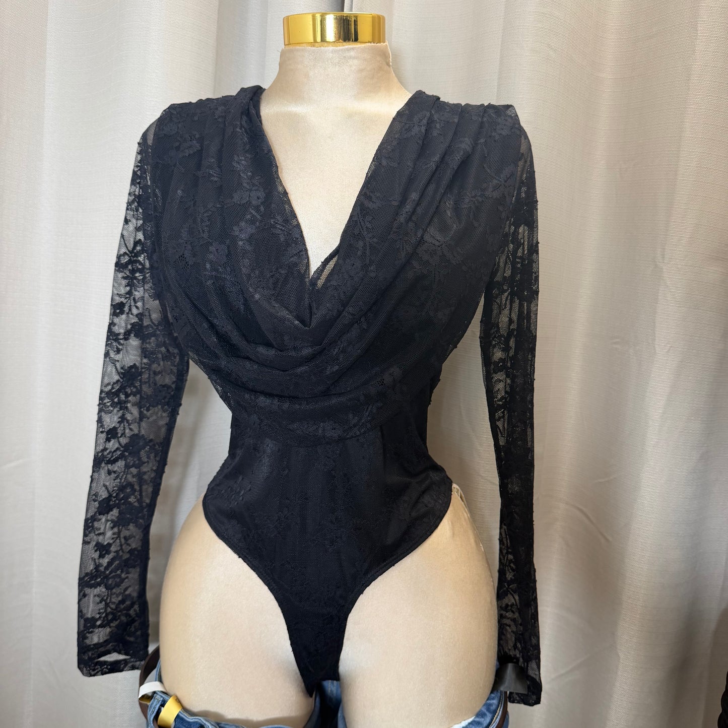 LONG SLEEVE COWL NECK BODYSUIT-Black