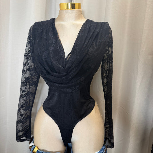 LONG SLEEVE COWL NECK BODYSUIT-Black
