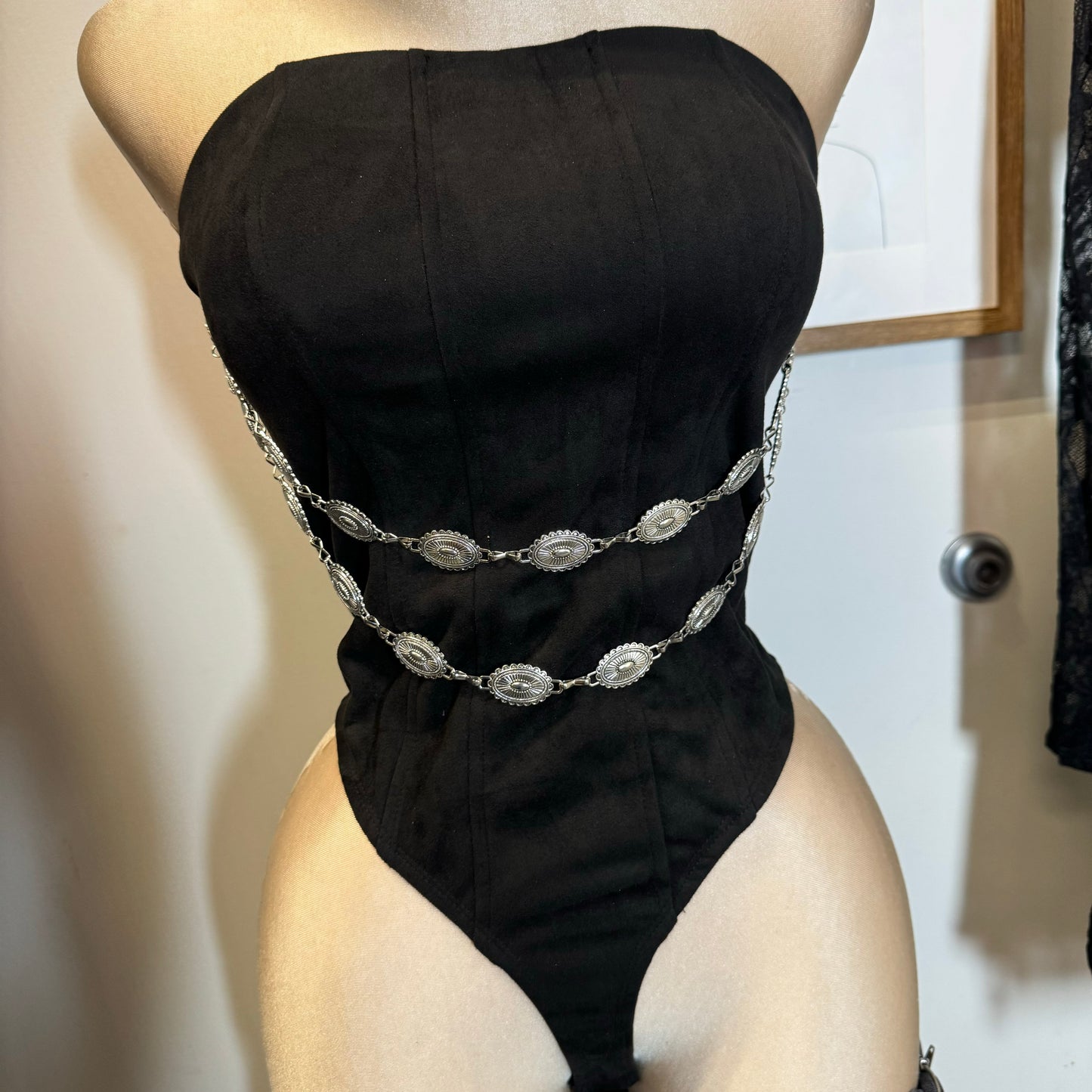 Suede Western Bodysuit-Black