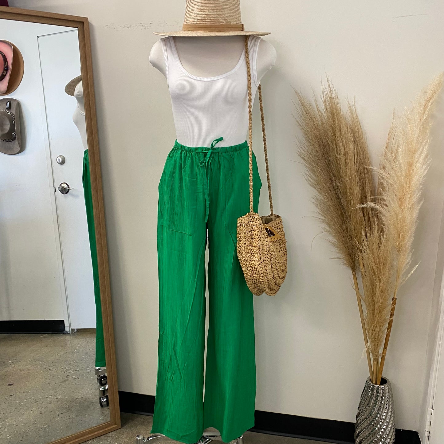 Sayra linen Wide leg Pants-Green