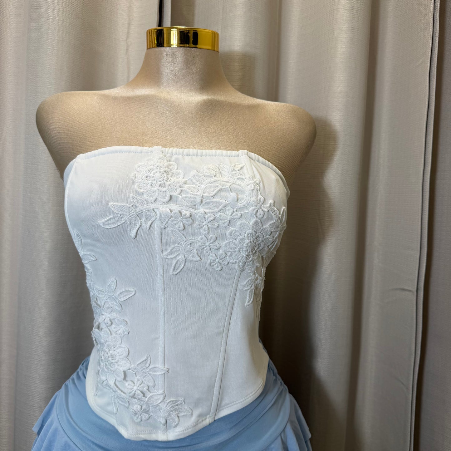 Flower corset strapless Top-White