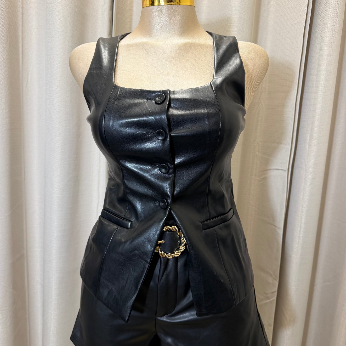 Leather Vest Up Top-Black
