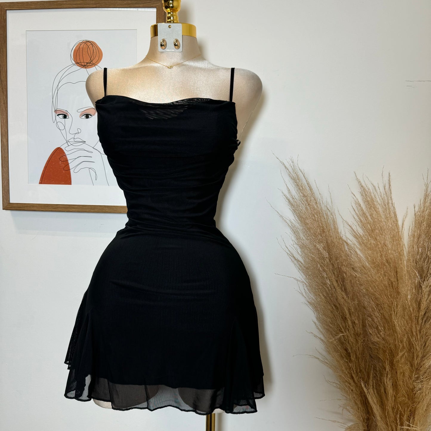 Mesh Mini Dress-Black