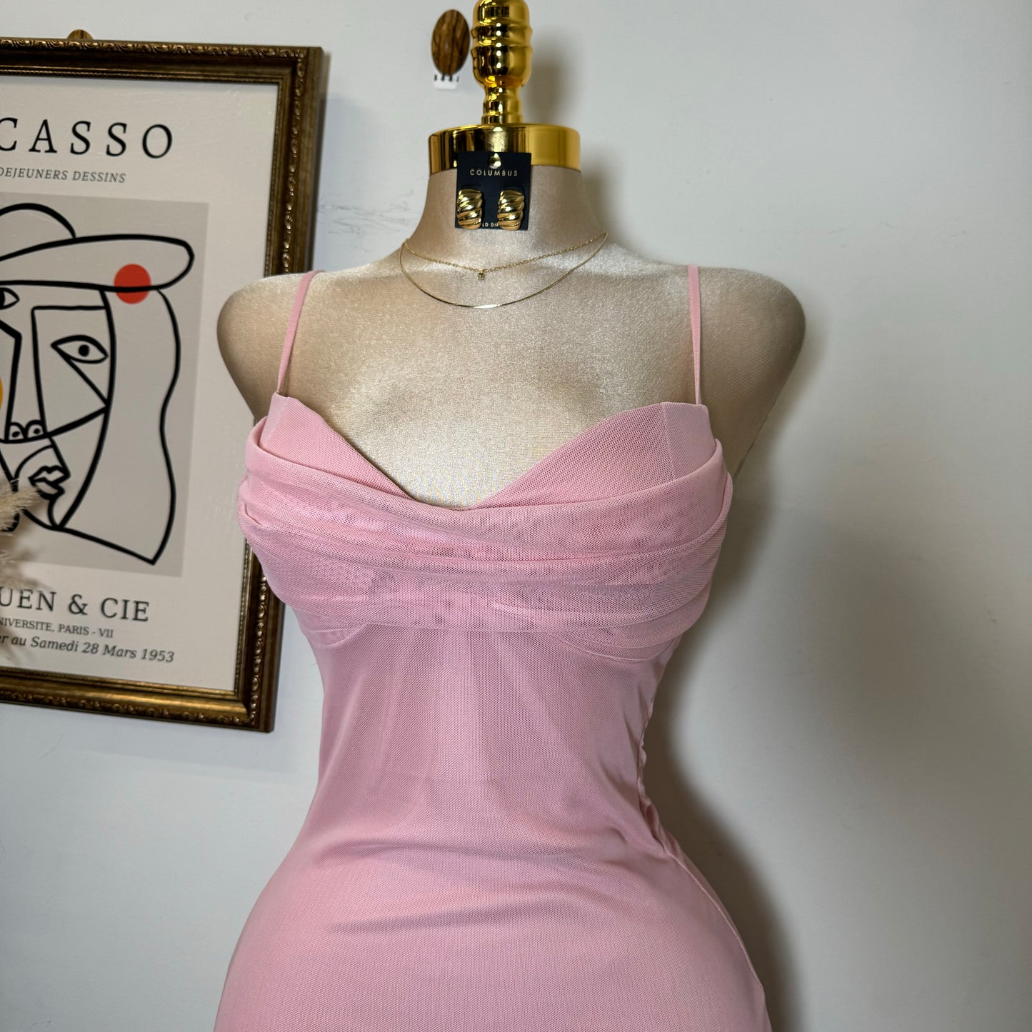 Karil Mesh Dress-Baby Pink