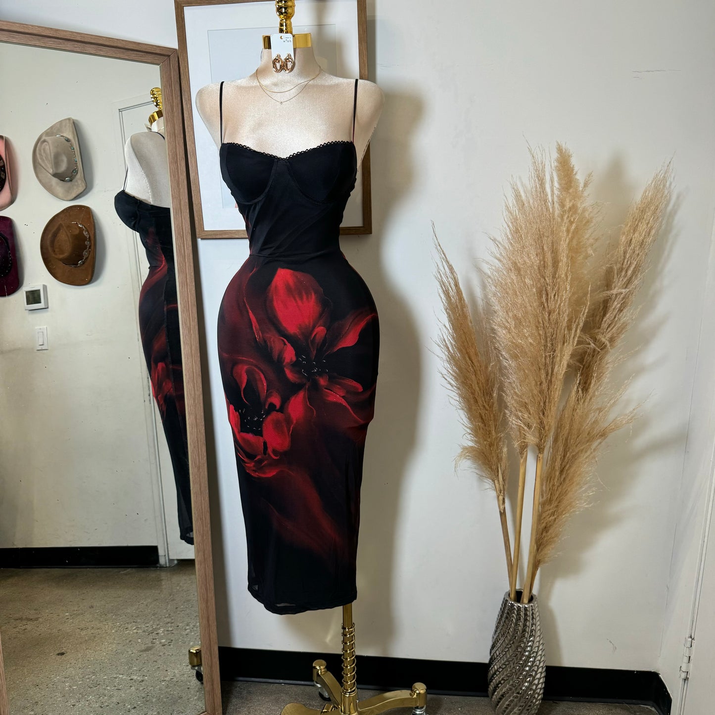 Alivis Mesh Spaghetti Dress-Black