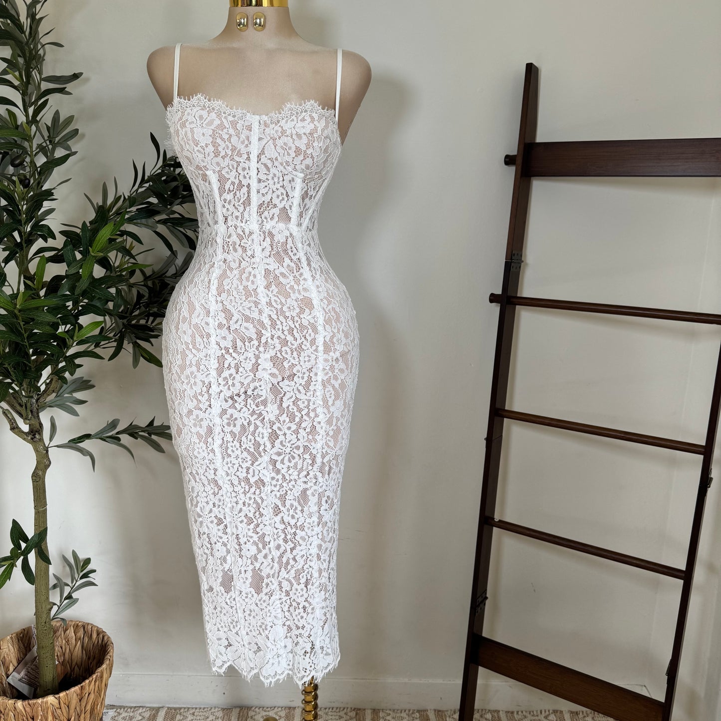 Midnight Lace Corset Dress-White
