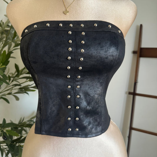 Stud Strapless Suede Top-black