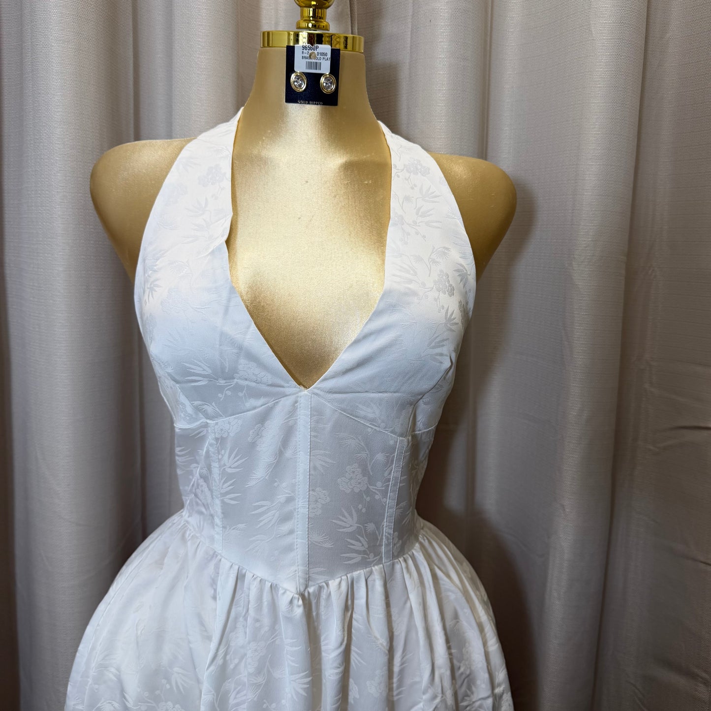 Halter Neck Midi Dress flare Dress-White