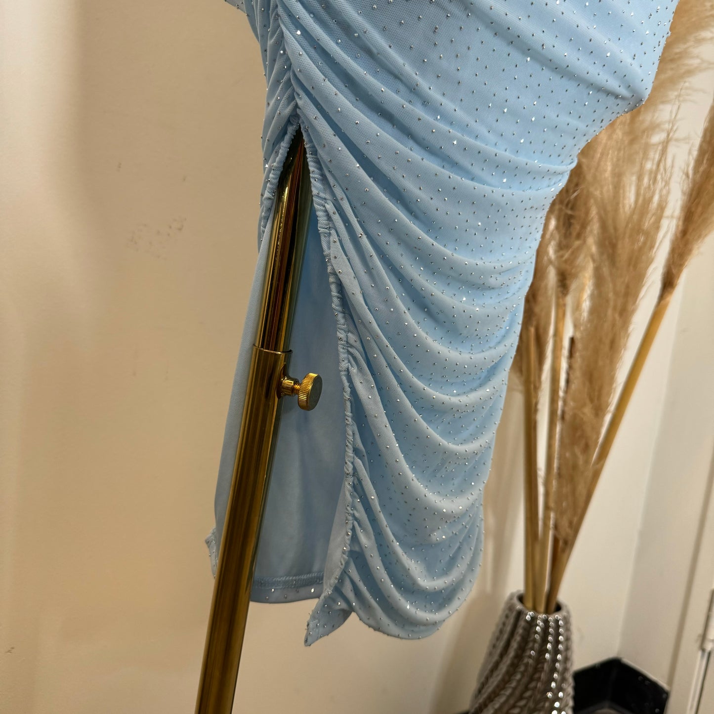 Cielo Rhinestone Midi Dress-Blue