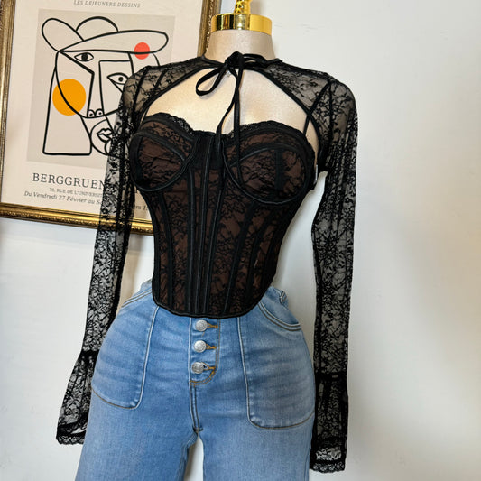 Nadie Lace Long Sleeve Top-Black