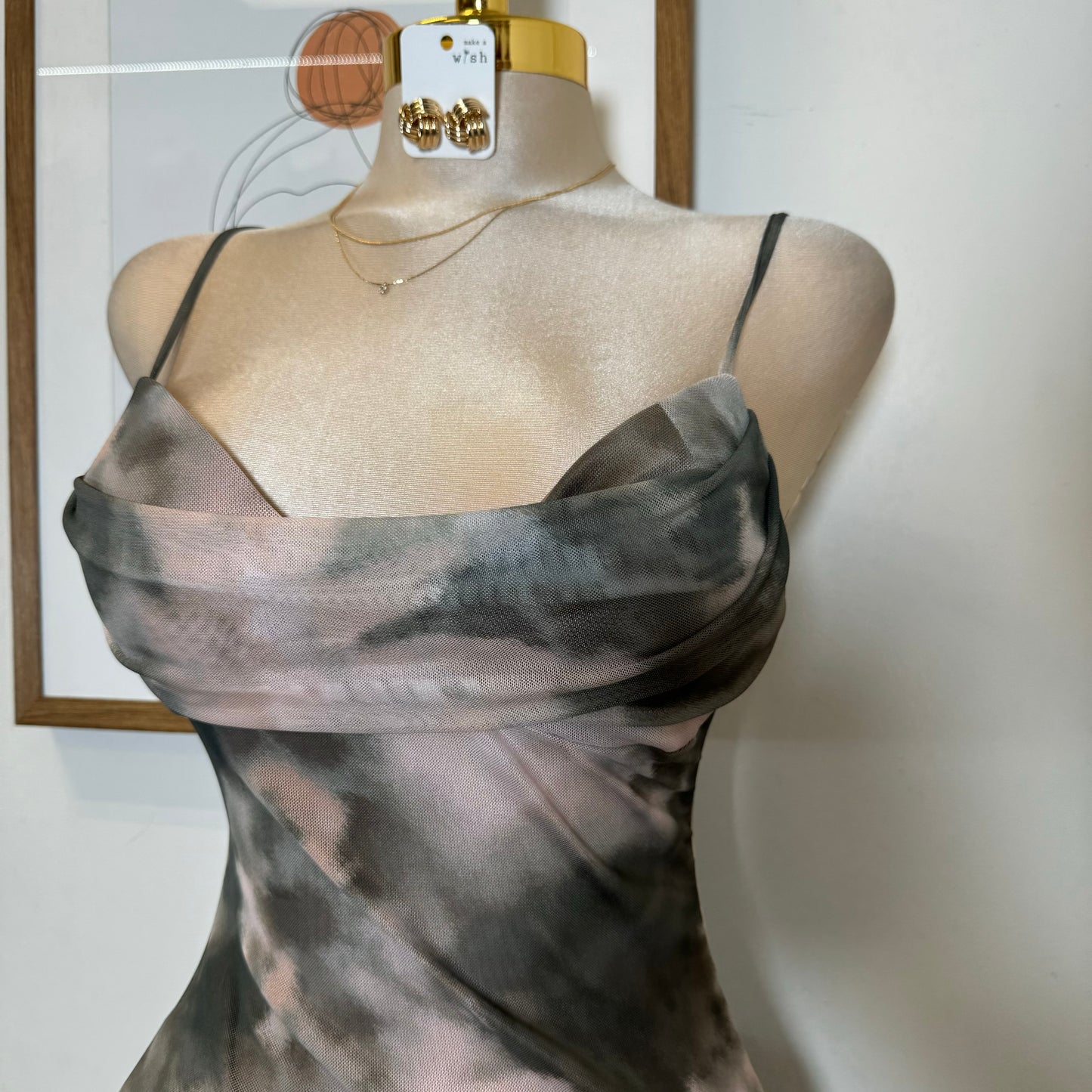 Mixie Mesh Open Slit Dress-Olive