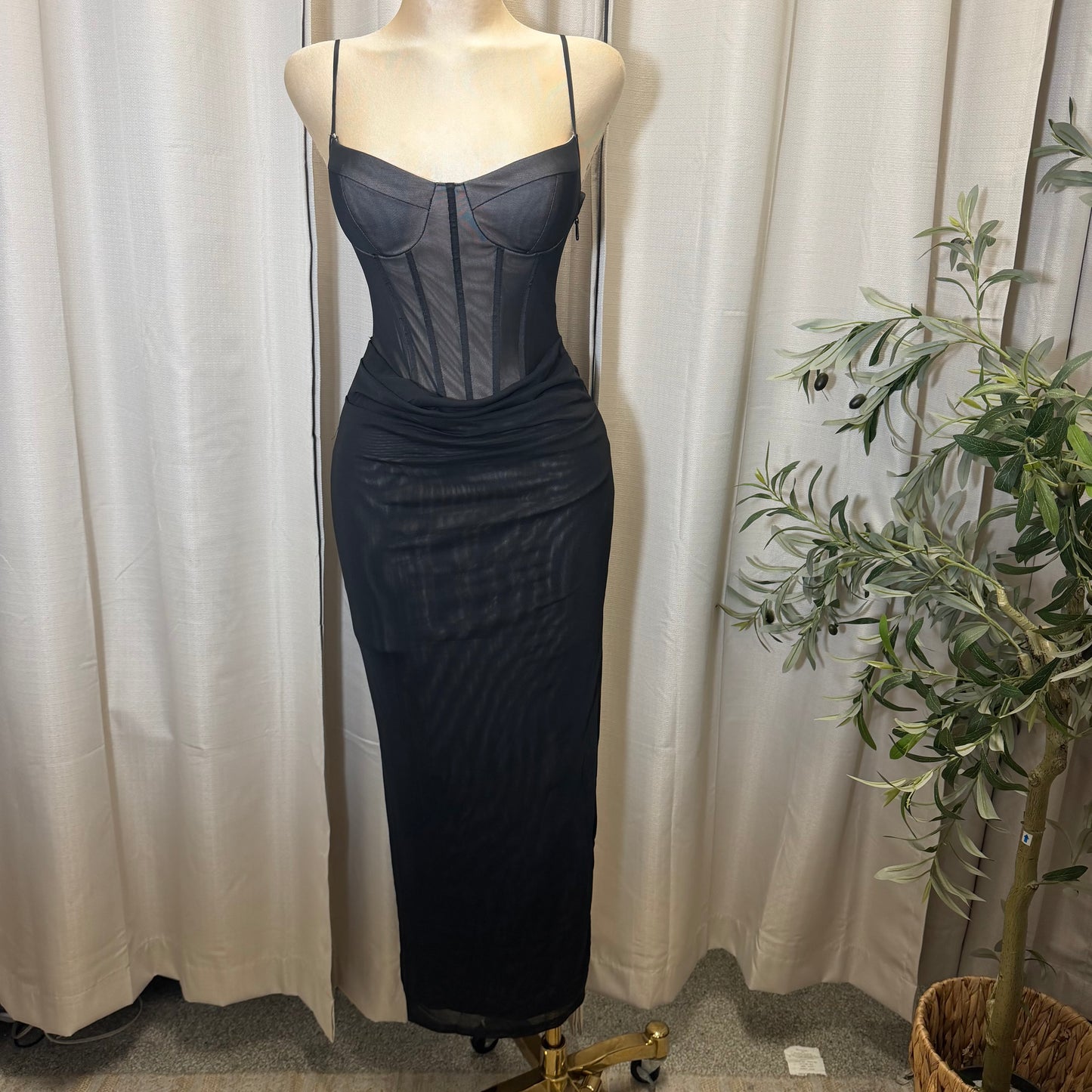LACE-UP BACK DETAIL CORSET MIDI DRESS-black