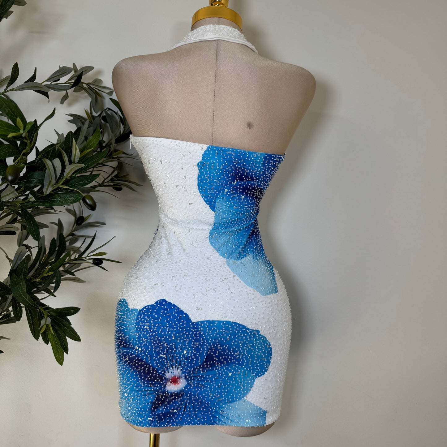 Tropicana Mesh Beads Dress-Blue