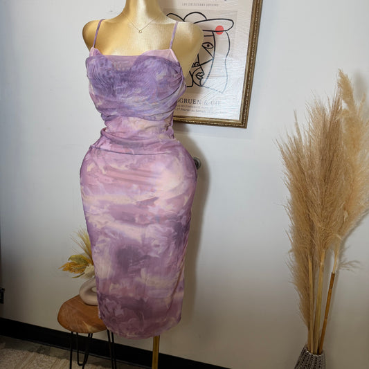 Drapped Cowl Neck Strappy Long Dress-Pink