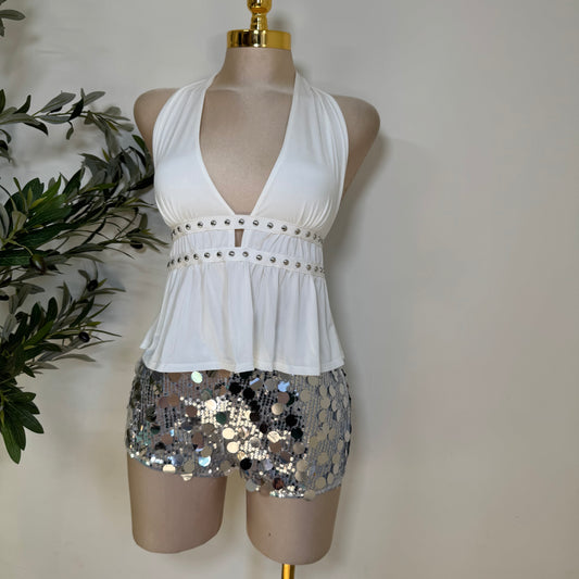Venechia Halter Top with Studs -White