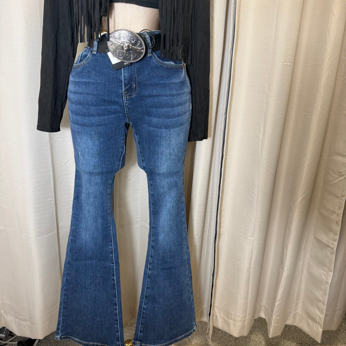 Flare High Waisted Colombian Jeans-Medium wash