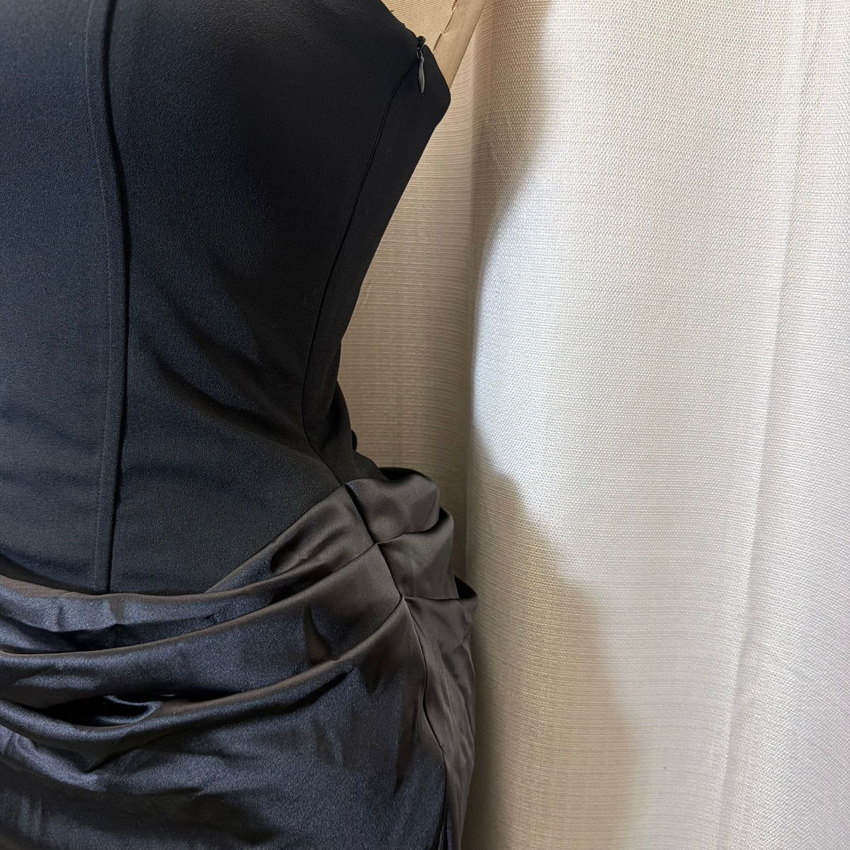 Satin Strapless Sweetheart Neckline Cowl Hip lace Maxi Dress-Black