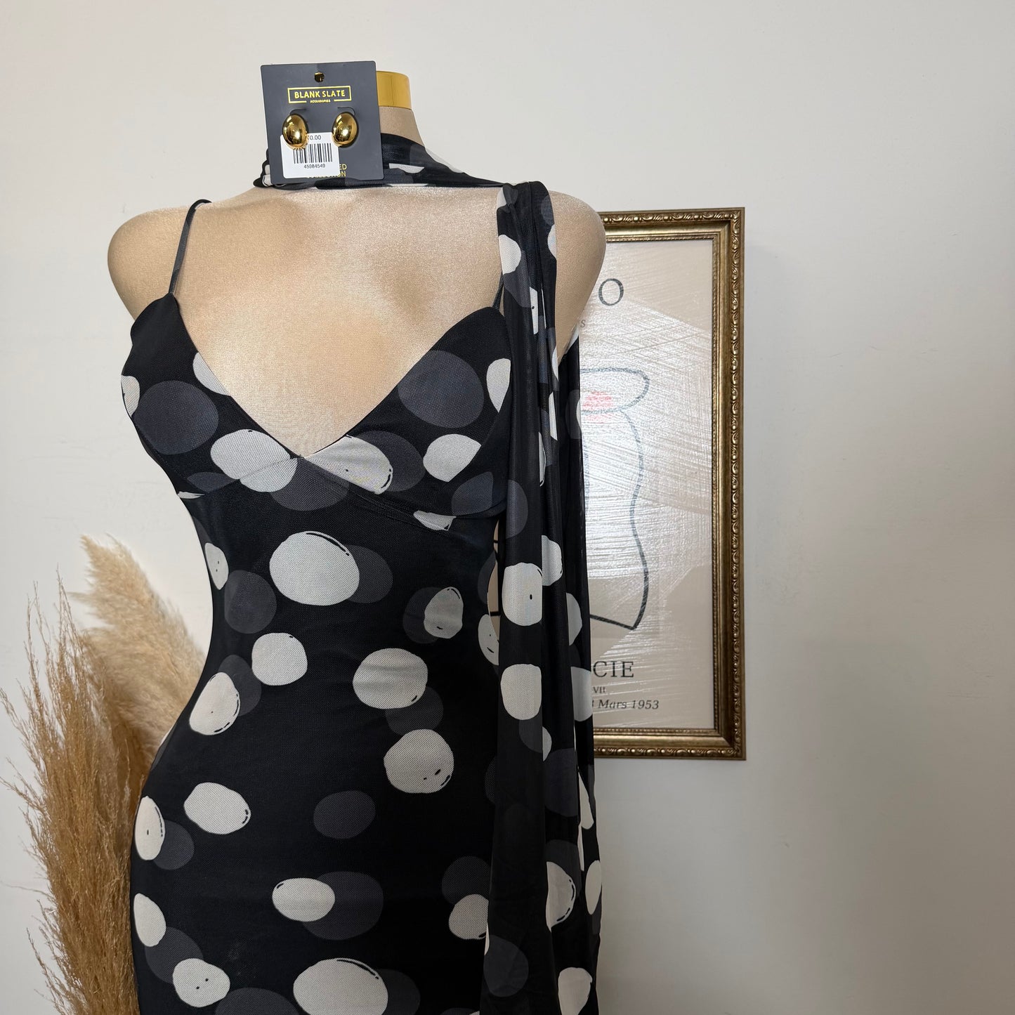 Polka Dot Mesh Dress-black/Ivory