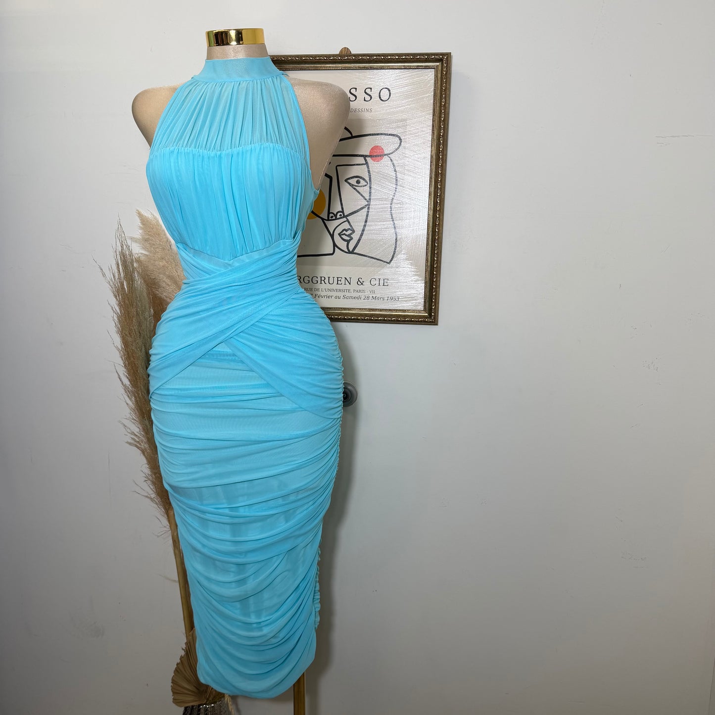 Mesh Sleeveless Dress-Baby Blue
