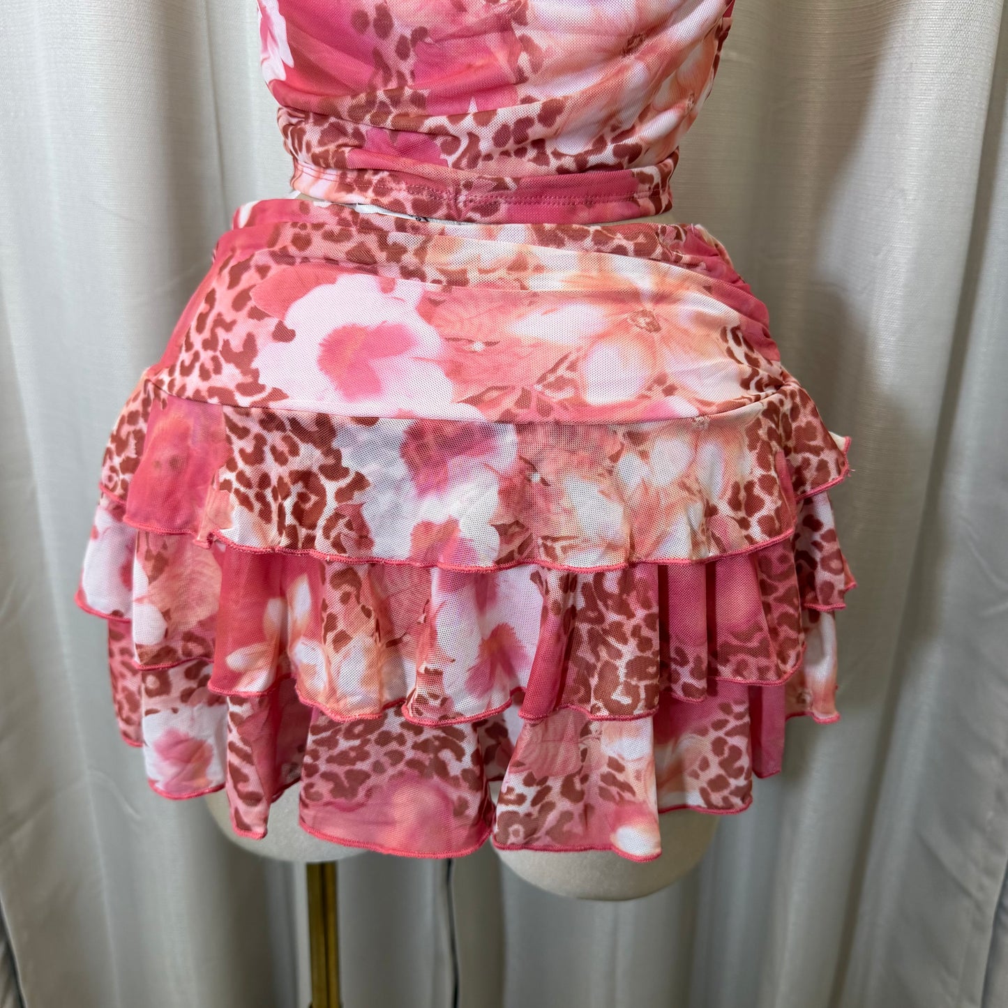 Halter Pink Corset Skirt Set-Pink